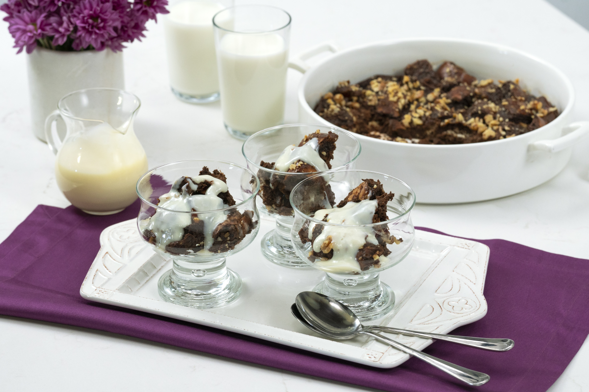 Chocolate Bread Pudding with Vanilla Custard Sauce
